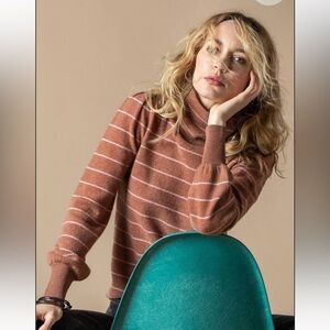 Lilla P Rust Striped Turtleneck Sweater
